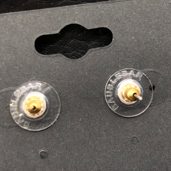 BaubleBar Earrings Nautilus Shell Shape Ivory Black Enamel Inlay Gold Tone Studs - Picture 3 of 5